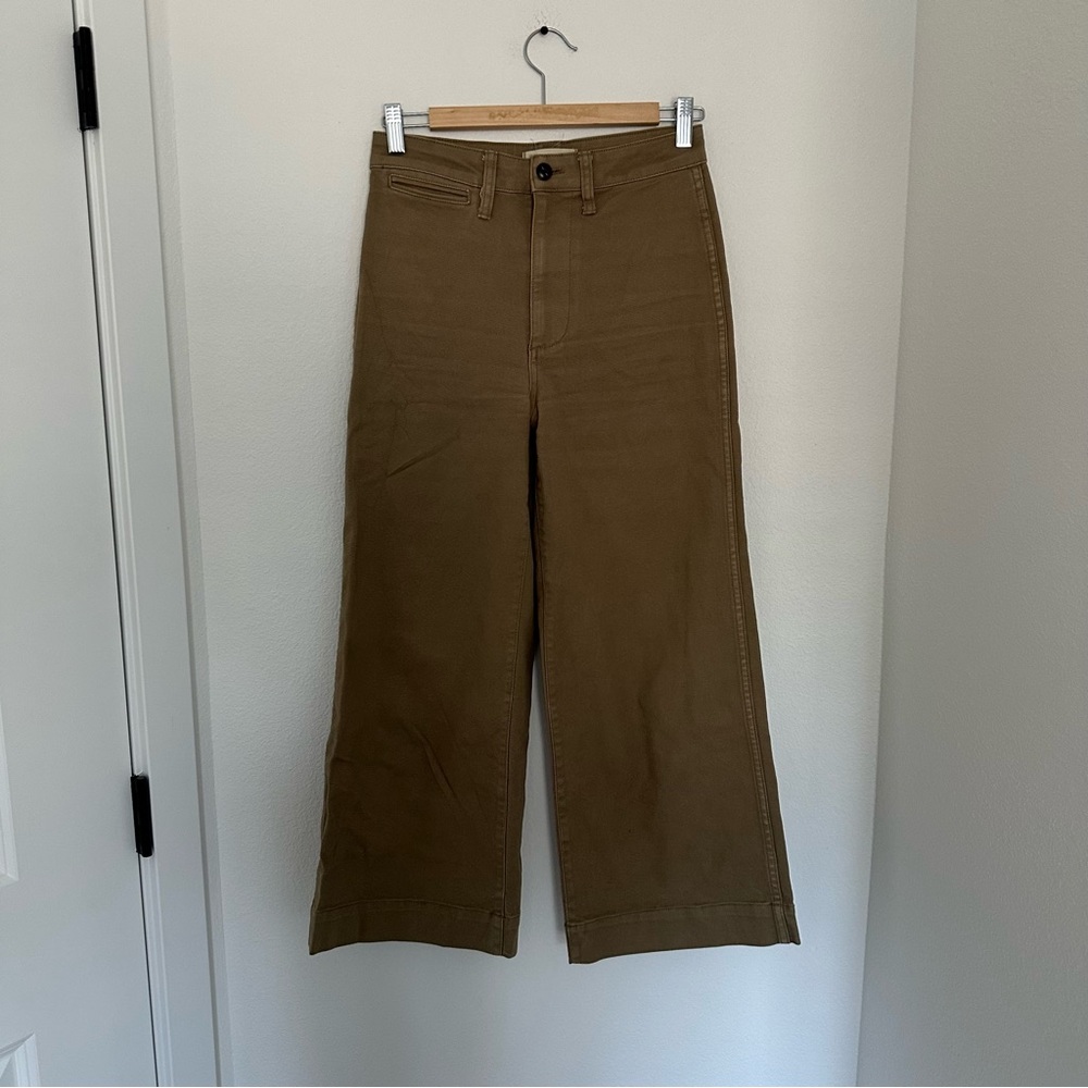 Madewell The Emmett Wide-Leg Crop Pants Welt Pocket Tan Khaki Size 25 Women’s - Picture 2 of 9